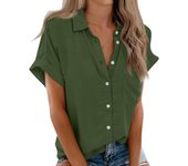 Womens Short Sleeve Shirts Solid Color Casua Button Down Blouse Tops With Chest Pocket Tops for Women Womens Tops and Blouses