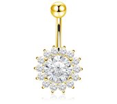 New 14G 1.6x10mm Curved Bar Sunflower Navel Piercing Ombligo White Cubic Zirco Belly Button Rings Surgical Steel Belly Piercing
