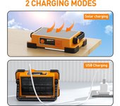 Foco LED a batería, foco LED para obras de construcción, lámpara LED recargable solar de 4 modos, luz de trabajo LED portátil, impermeable, USB, recargable