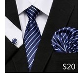 Hot Sale 7.5 cm Golden Striped Tie Hanky Cufflinks Set For Men Fit Formal Party Wedding Business Birthday Gift