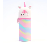 Cute animal silicone large capacity retractable student pen holder zipper pencil case stationery cosmetics lipstick