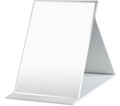 Espejo de sobremesa plegable de 15 x 21 cm con espejo de maquillaje de piel sintética, espejo de viaje portátil, espejo plegable con soporte portátil, color blanco