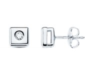 Inmaculada Romero Pendientes Oro Blanco 18k Mujer Cuadrados 2 Diamantes 0.05ct