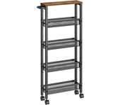 VASAGLE Carro de 5 Niveles, Carro Estrecho de Cocina con Ruedas, con Asa, para Espacio Reducido, 13 x 41 x 99,6 cm/22 x 41 x 99,6 cm, para Cocina, Baño, Salón, Estudio, Marrón Rústico y Negro