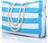 Striped zipper outer bag for outdoor travel and vacation, waterproof and sand resistant canvas, convenient folding beach bag-zmt