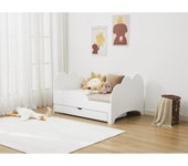Vente-unique - Cama evolutiva 90 x 140/170/200 cm con cajón - Pino y MDF - Blanco + Colchón - TEONIA