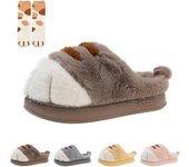 Pantuflas con forma de pata de gato para mujer, pantuflas de gatito peludas, gruesas y antideslizantes para mujer, lindas pantuflas de gato en 3D, zapatos cálidos para el hogar