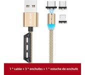 USLION 3 In 1 USB Magnetic Cable With Plugs Storage Case Type C Cable LED Mobile Phone Charging Data Charge Wire Micro USB Cord
