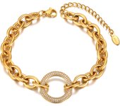 Lokaer Trendy CZ Crystal Geometry Circle Charm Bracelets For Women Titanium Stainless Steel Chain Bohemia Beach Bracelet B21092