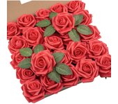 DuHouse 25Pcs Artificial Roses Flowers Fake Rose with Stems Real Touch Foam Flower Head for DIY Wedding Bridal Bouquet Baby Shower Centerpiece Floral Arrangement Party Home Decor(Navy Blue)