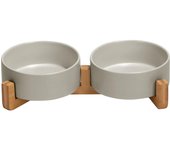 Cuenco de Cerámica para perros y Gatos con soporte de Madera, antideslizante, mate, juego de Agua y comida con peso para Gatos y Perros Pequeños, 13,5 oz