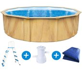 Piscina de acero redonda imitación madera - Ø 4.95 x 1.22 m