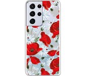 Funda compatible con Samsung Galaxy S21 Ultra - S30 Ultra (4G/5G) - Patron flores blancas y rojas