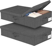 mepure Underbed Storage Boxes – 3 Pack Fabric Storage Bags, 50L Under Bed Storage Box with Lids and Zips, Foldable Clothes Organiser for Bedding, Quilts, Toys, Shoes – Grey