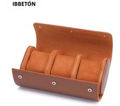 IBBETON 3-Slot Watch Roll Travel Case Portable Vintage Leather Watch Display Case Watch Storage Box Watch Organizers of Men Gift