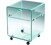 Mesa Auxiliar De Cristal Curvado con Estante Y Ruedas- 40 x 40 cm - DECOLUNAHOME