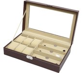 Sunglasses Organizer Multiple Eyeglasses Eyewear Display Watch Case for Women Men Leather Multi Jewelry Collection Holder