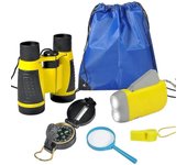 Outdoor adventure set, kids toy binoculars, flashlight, compass, whistle, magnifying glass, backpack. Kids gift set suitable for camping, hiking.