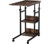 HOMCOM Mesa Auxiliar Mesa de Centro con Ruedas, Mesita de Noche Regulable en Altura con 2 Estantes Inferiores, Mesa de Sofá para Comedor Salón, Metal,80x40x72-82 cm