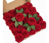DuHouse 25Pcs Artificial Roses Flowers Fake Rose with Stems Real Touch Foam Flower Head for DIY Wedding Bridal Bouquet Baby Shower Centerpiece Floral Arrangement Party Home Decor(Navy Blue)