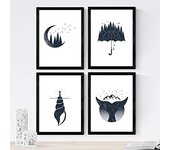 Nacnic - Set de 4 Láminas de Bosque y Mar - Poster Papel 250 Gr - Marcos de Fotos y Arte de Pared