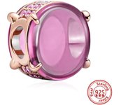 Hot Sale Rose Gold Series Pink Zircon Leaves Heart Pendant Sparkling Clip Bead Fit Pandora Charm Bracelet DIY 925 Silver Jewelry