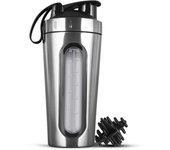 Botellas de coctelera para mezclas de proteínas Coctelera de proteínas de acero inoxidable no se mantiene fría caliente, tazas de agitador de metal de ventana visible de plata