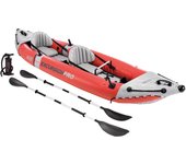 INTEX - Kayak hinchable Excursion Pro K1 o K2, 1 o 2 personas, de vinilo resistente, con 2 quillas, 2 soportes para caña de pesca, incluye remo e hinchador, asiento, respaldo y suelo hinchables, diseño rojo y gris, con bolsa transporte, kayaks hinchables