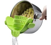 Colador de silicona con clip, resistente al calor, para verduras y pasta, utensilios de cocina para tazones, ollas y sartenes - Verde