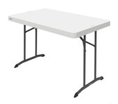 Lifetime - mesa plegable blanca 122x76 cm, altura 74 cm, tablero polietileno alta densidad, protección UV, resistente al agua, estructura metálica estable, uso interior exterior, práctica y duradera