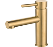 VALAZ Grifo de lavabo monomando redondo caño recto dorado cepillado Serie Palancia