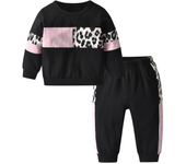 Kukitty Children's 2PCS Cothing Sets For Girls Spring Autumn Casual Patchwork Long Sleeve Pullover Top & Pants Kids Tracksuit