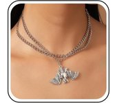 Murciélago Collar De Capas De Plata Flying Collar Colgante Murciélago Cadena Pesada En Capas Collar Gargantilla Vampiro Murciélago Collar De Animales Punk Chunky Dark Cadena Collar De Joyas