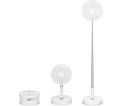 Ventilador Recargable  Extensible  Plegable Blanco,  Ventilador de pie y  de Mesa con 4 nivel de Velocidad, 2 Baterías incorporada, total 7200 mAh, Altura Regulable, Cargando Via USB para Hogar, Cama, Oficina y Escritorio,  Blanco