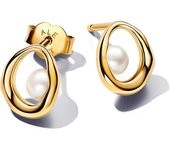 PANDORA Essence Pendientes chapados en oro de 14 quilates con perlas blancas cultivadas de agua dulce tratada，Incluye Caja Original