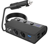 Cargador rápido de 3/4 vías para coche-Duradero con Carga rápida 4 puertos USB y 3 puertos para encendedor de cigarrillos.