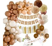 Decoration Baby Shower Garcon Fille, Baby Shower Fille Baby Shower Garcon, Decoration Bapteme Brun Abricot Beige avec Mummy to be Echarpe, Ballon Baby Shower pour Révélation de Genre Decoration