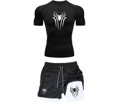 Men's Workout Compression Set Y2K Spider Printed Gym Tshirts Breathable Running Shorts Quick Dry Sports Rash Guard Sportwear Set