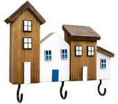 ORIGEN Home Decor - Percha casas 3 pomos  Adorno Pared | Percheros Marrón - 19x4x23 cm 30128