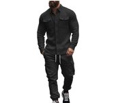 American heavy men's fleece tooling hunting lapel jacket set loose warm two-piece set