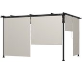 Outsunny Pérgola de Jardín 4x3 m Cenador para Exterior con Techo Retráctil 4 Cortinas Enrollables de Poliéster y Marco de Metal para Patio Terraza