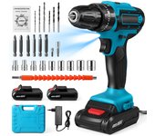 28V Taladro de Impacto Inalambrico Destornillador Eléctrico Taladro de Martillo Eléctrico Mini,Taladro de impacto inalámbrico, destornillador multifuncional, batería de litio recargable de alta potencia, velocidad de 1350rpm, 28V,Con 2 batería
