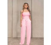Solid Elastic Tube Strapless Jumpsuit Women Sleeveless Drawstring Waist Loose Wide Leg Pants One Pieces Romper Casual Overalls