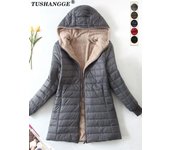 New Mid Length Korean Edition Hooded Fit Women Jackets Autumn Winter Mid-length Office Cotton Coats Warm Lamb Fleece Parkas