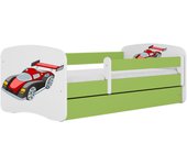 Cama 140 x 70 cm Kocot Kids com colchão BabyDreams Racing Car Green