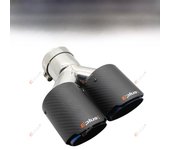 EPLUS Car Carbon Fiber Matte Muffler Tip Y Shape Double Exit Exhaust Pipe Mufflers Nozzle Decoration Universal Stainless Blue