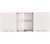 TUHOME Mueble de Pared Cocina con Cristal 150, con multiples puertas, Blanco Madera manufacturada  Cocina-Almacenamiento