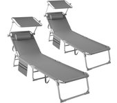 Tectake - Conjunto de 2 tumbonas con 4 posiciones y almohada para la cabeza, Tumbonas plegables extremadamente cómodas con cojín para la cabeza extraíble, Respaldo con ángulo de inclinación ajustable en 4 posiciones, Techo solar ajustable