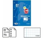 RECAMBIO OXFORD A4 120 H. 4 TALADROS CUADRÍCULA 4 MM. 90 G