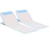 Outsunny Conjunto de 2 Esterillas de Playa con Respaldo Reclinable en 5 Niveles Bolsa de Transporte y Reposacabezas 48x134x36-45 cm